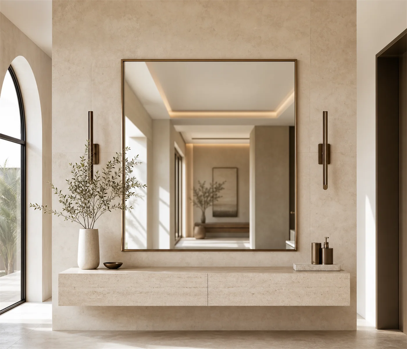 Custom framed mirror in a sophisticated contemporary interior
