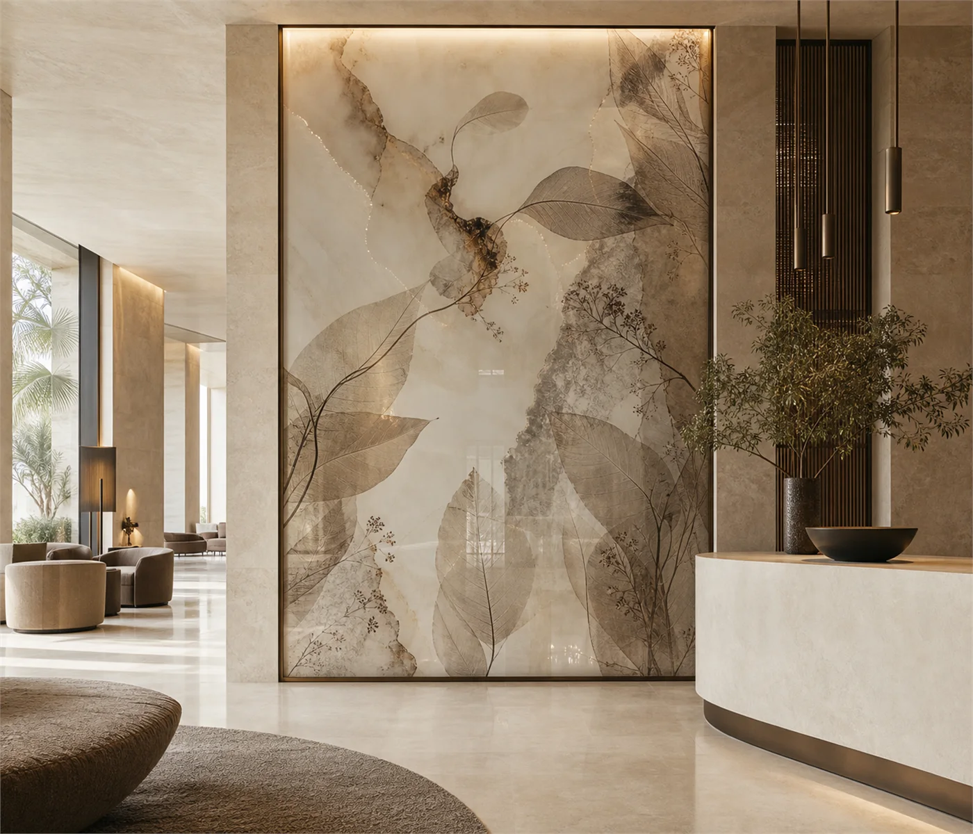 Decorative printed glass feature in a premium interior
